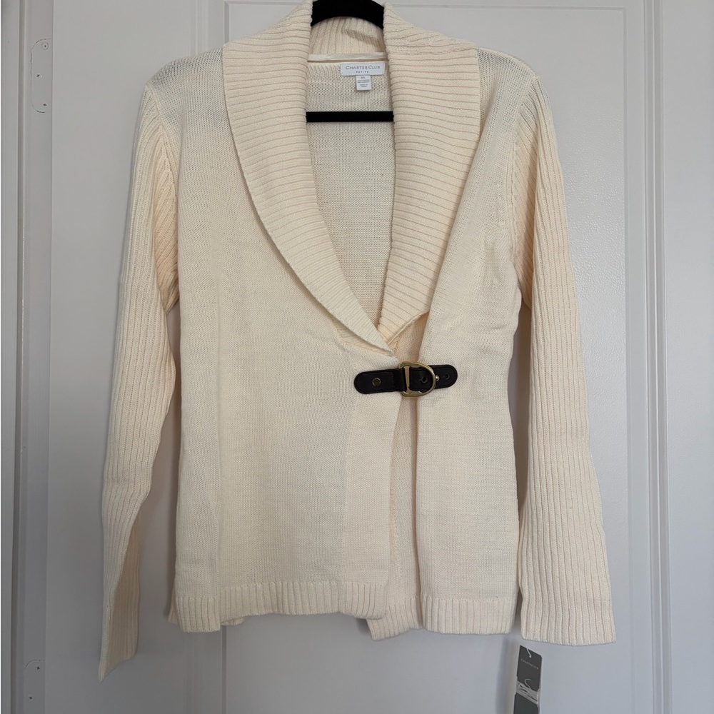 ✨4 for $20 | Macy’s Charter Club Cream Women's Sweater w/ Buckle | large petite